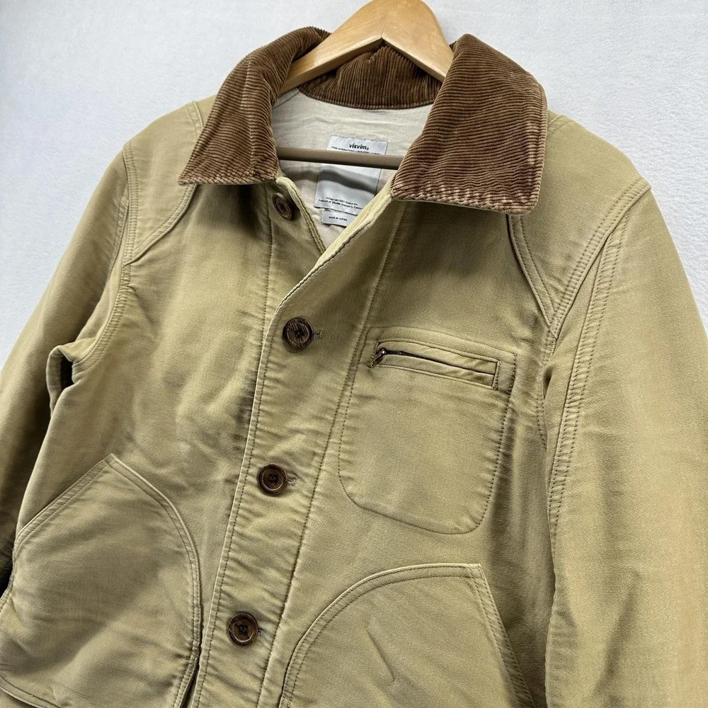 Visvim Jacket Mens Large Beige Canvas Corduroy Collar Workwear Made In Japan - Picture 2 of 11